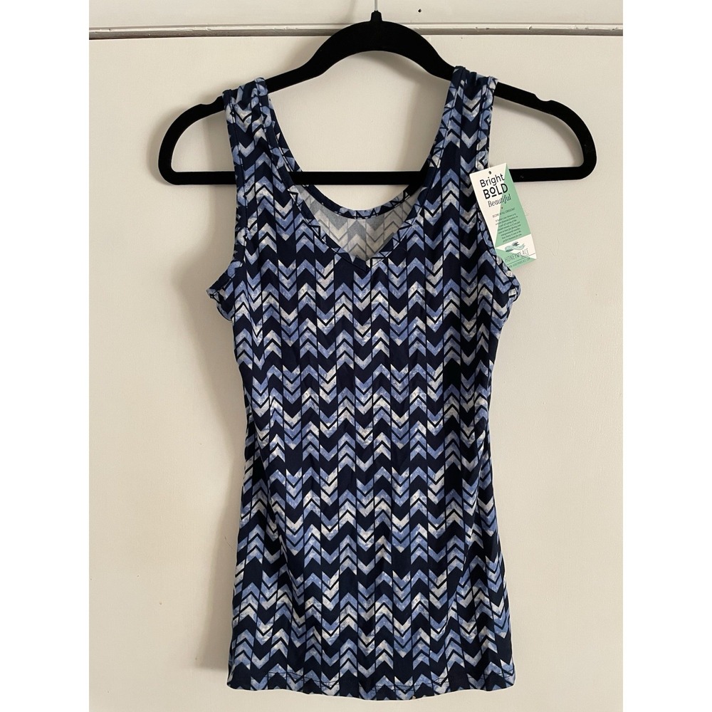 Blue Chevron Pattern reversible neck line tank top scoop neck and v neck size XS